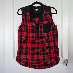 Fervour Red and Black Plaid Blouse M